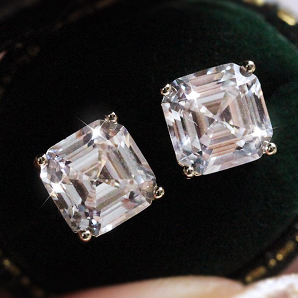 Emerald Cut Square Green Stone Four Prong Stud Earrings Women Classic Ear Jewelry