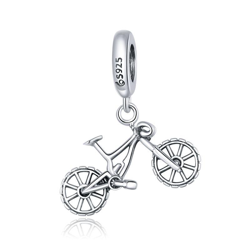WOSTU 925 Sterling Silver Heart Bead Bicycle Charm Fit Original Bracelet DIY Necklace Pendant Cool Style Jewelry CTC384