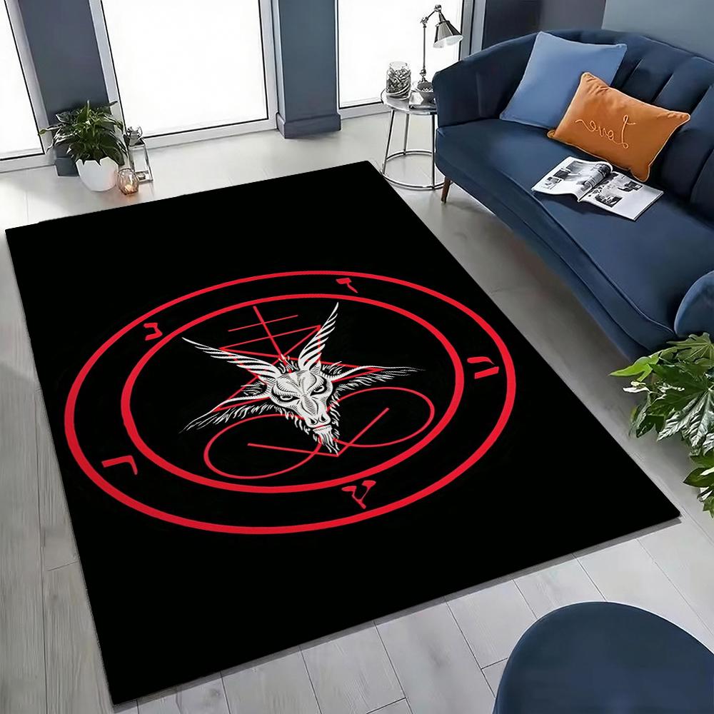 Dark Gothic Pentacle Ruby Accents Patterned Rug Nonslip Thick Carpet For Living Room Bedroom Hallway Home Decor Birthday Gift