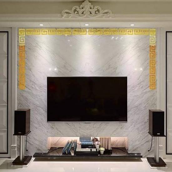 Acrylic Mirror Wall Stickers Decal Geometric Greek Key Pattern Acrylic Plastic Mirror DIY Wall Art Decor ,5pcs Gold
