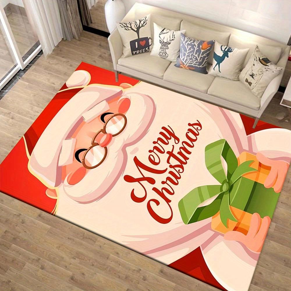 1pc Christmas Themed Rug, Santa Claus Print, Bedside Carpet, Non slip Laundry Room Mat, Machine Washable Water Absorbing Entrance Door Mat,
