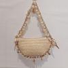 Women's Bohemian Straw Bag Pearls Shell Hand-Woven Handbags Handwoven Conch Starfish Beach Bag Rattan Half Moon Shoulder Bags