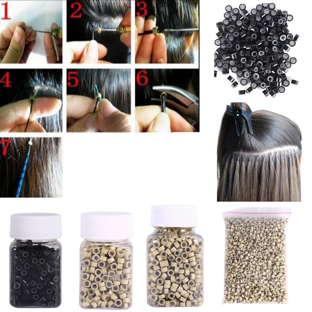 Hair Extension Beads 200/500/1000/2000PCS 3X5mm Silicone Lined Hair Extension Link Rings Beads Loops Tools 12 Types