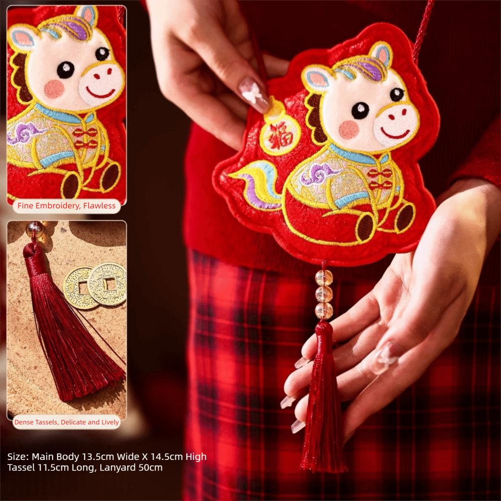 Red Color Red Packet Embroidery Design Money Envelope Horse Year Gift Bag  Chinese New Year