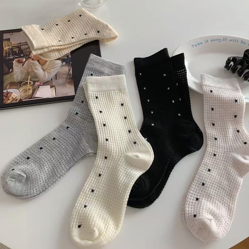 Women Spring and Summer Thin Polka Dot Mesh Tube Cotton Socks