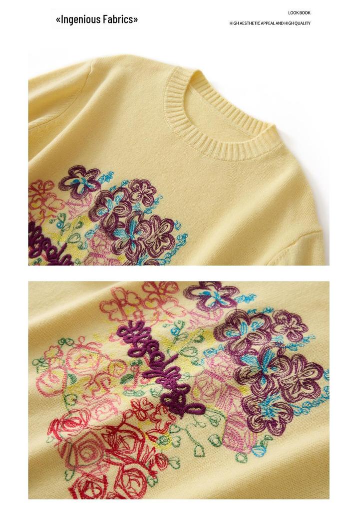 Women’s Plus Size Age-Defying Embroidered Knit Pullover Sweater - Stylish and Flattering Design