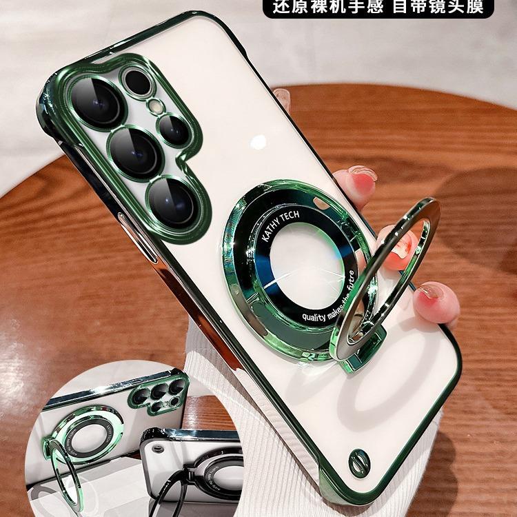 Applicable to Samsung S26Ultra mobile phone case transparent electroplating borderless bracket magnetic suction S25U with lens film