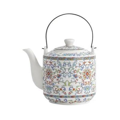 Teiera in ceramica 900ML-2000ML, grande capacità, porcellana blu e bianca, teiera in ceramica fatta a mano con manico e filtro