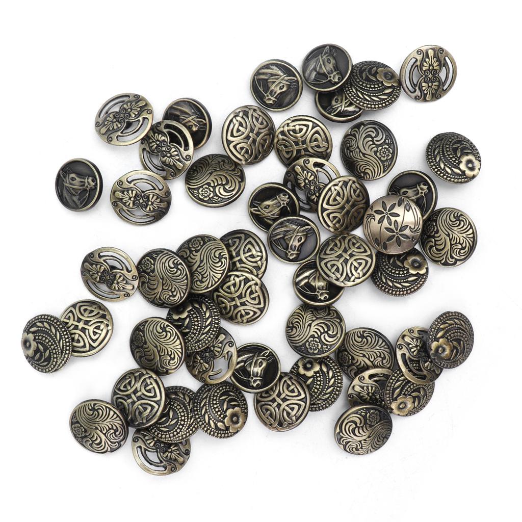 50Pcs Button Alloy Decorative Pattern Circular Retro Bronze Clothing Accessories for DIY Products