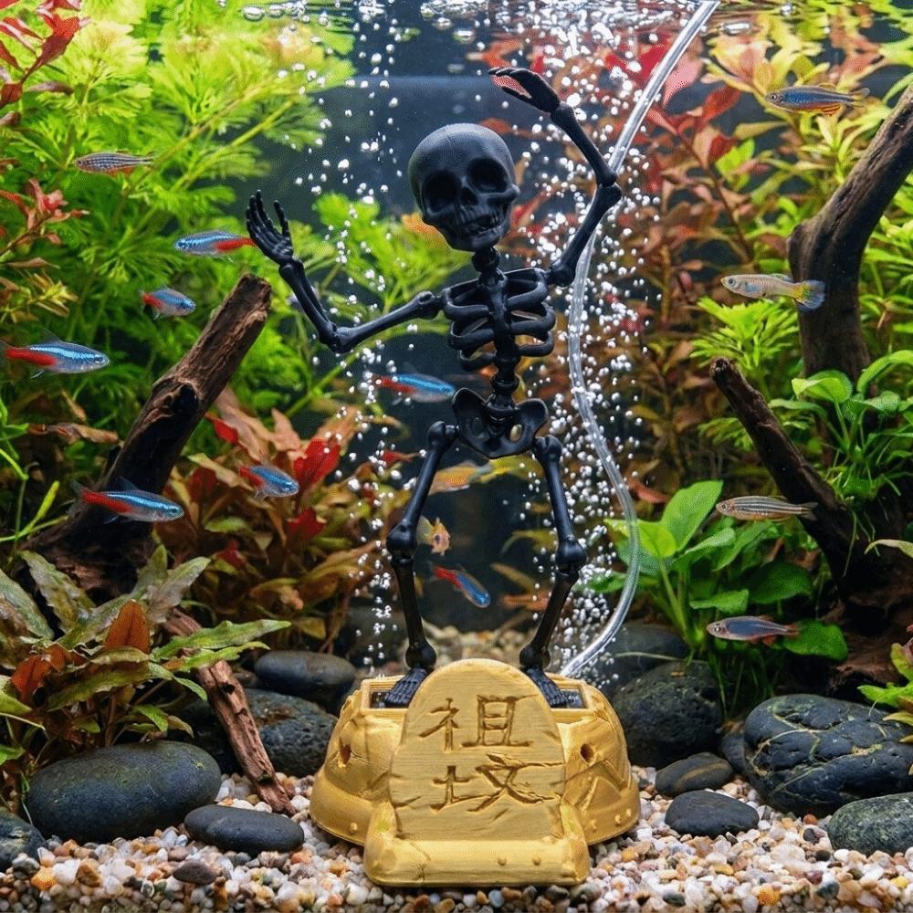 3D Printed Dancing Skeleton Aquarium Bubbler Plastic Water Dance Skull  Aquarium Landscaping