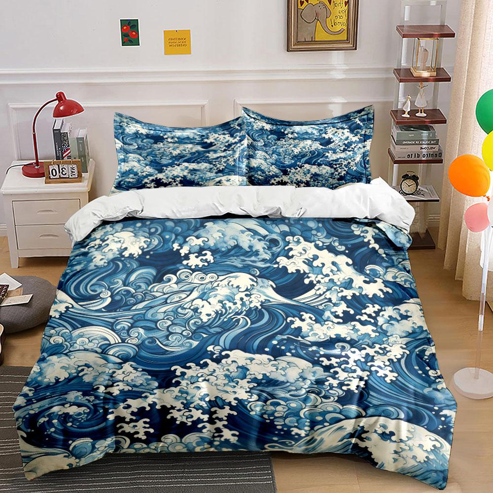 Ocean Waves Art Three-Piece Set Soft Comfortable Duvet Cover Bedding Set Included 1*Duvet Cover & 2*Pillowcases, Gift