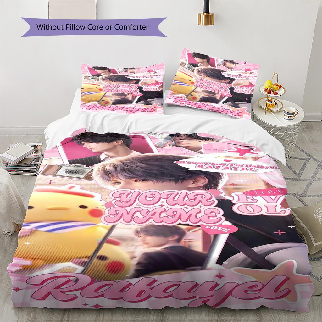 Anime Series Custom Name Pattern Bedding Quilt Set Quilt Cover Pillowcase Home Birthday Gift(1 * duvet cover + 2 * pillowcase, without core)