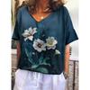 Vintage Women's T Shirts V-neck 3d Flower Print Tops Loose Short Sleeve Tees Summer Streetwear Casual Oversized Female Clothing