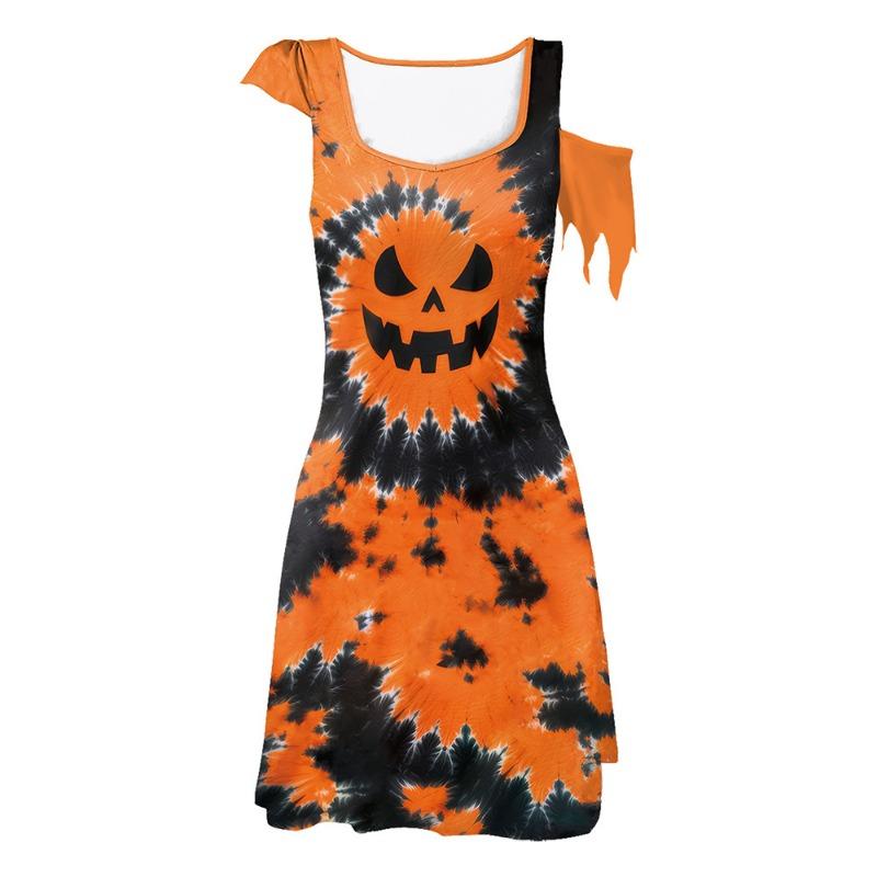 Halloween Horror Women's Dress Irregular Digital Print Pumpkin Halloween Dress Women