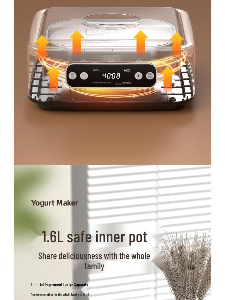 Compacta Máquina Inteligente de Yogur y Fermentación de 1.6L: Máquina Automática de Natto, Vino de Arroz y Yogur