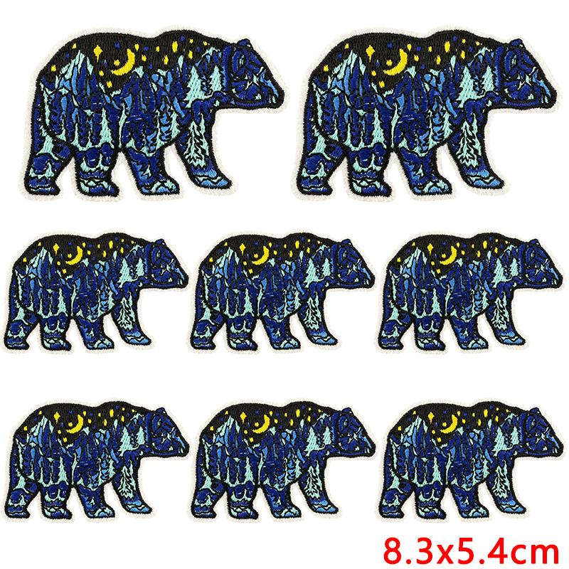 10uds Venta al por mayor Parches Bordados de Osos Animales de Dibujos Animados Paisajes Naturales Parches Termoadhesivos DIY Sombreros Chaquetas Insignia para Coser Decoración