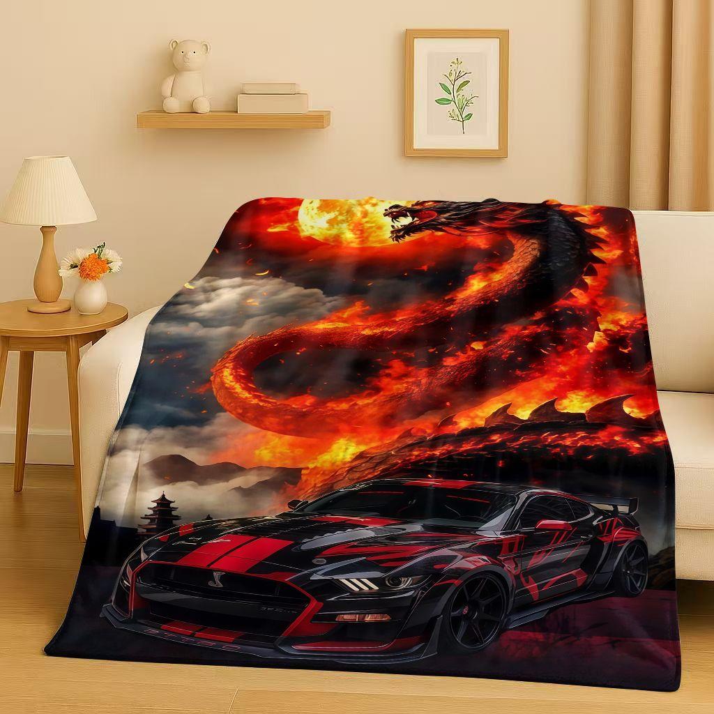 New Mustang Racing Car Logo Flannel Blanket,Ultra Soft Warm Plush Throw for Home Bedroom Bed Sofa Cover Picnic Kids Office