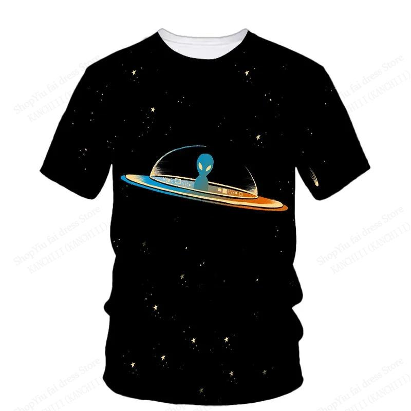 Summer UFO Alien 3d Print T-shirt Men Fashion Casual O-Neck Short Sleeve Tshirt Funny Mysterious Spaceship Tops Tees