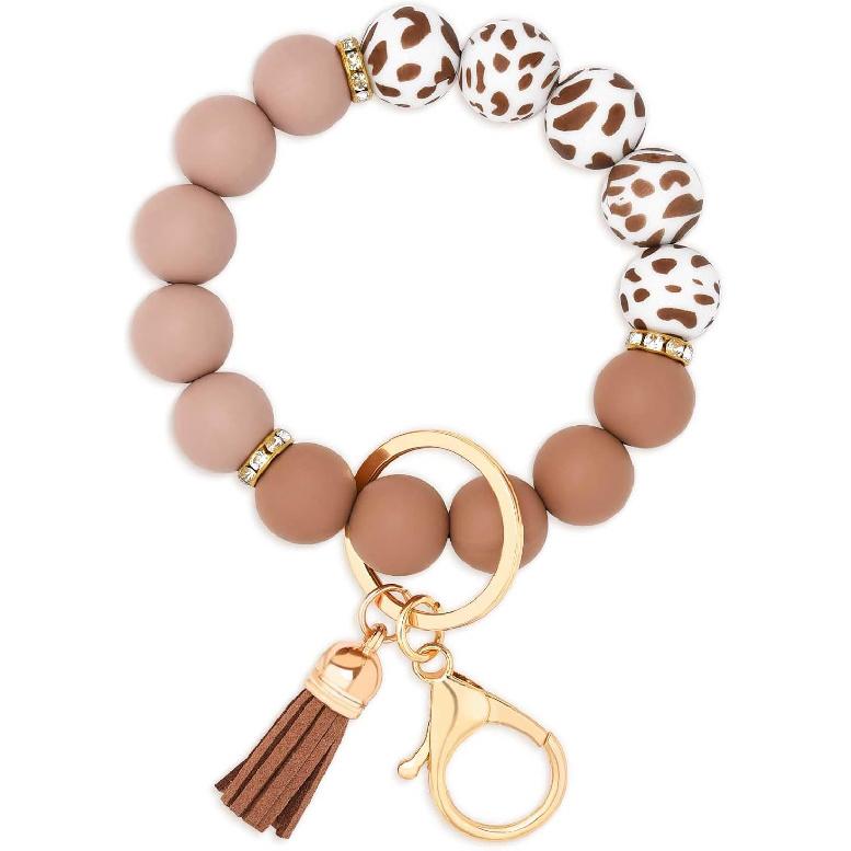 BAOSIWA Silicone Beaded Keychain Wristlet Key Ring Bracelet Cute Car Key Chain Holder for Women Girls
