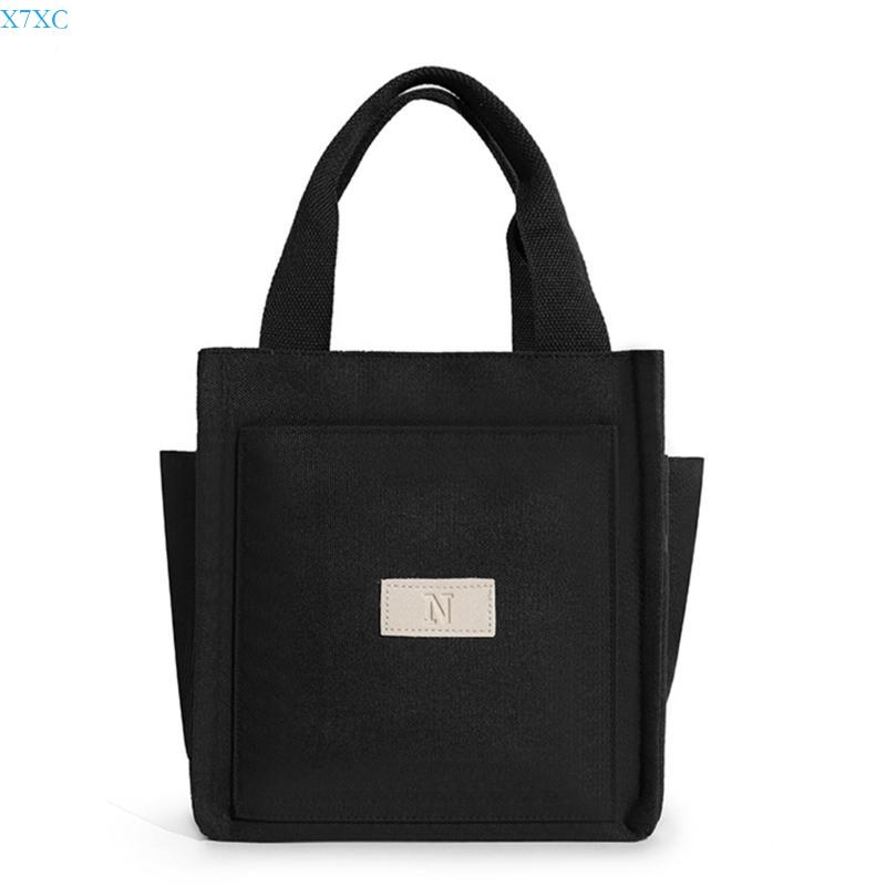 X7XC Convenient Canvas Lunch Bag with Multiple Compartments Japanese Handbag Perfect for Carrying Your Belongings