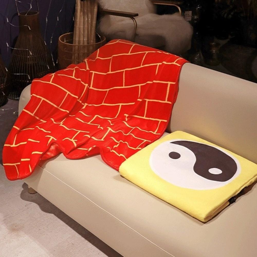Portable Blanket Fun Pattern Tai Chi Nap Blanket Coral Fleece Warm Shawl Blanket Folding Cozy Air Conditioning Blanket Travel