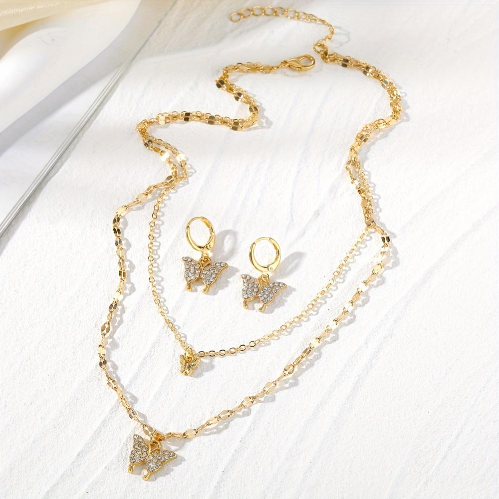 Earrings, Necklace, Gold and Silver Butterfly Pendant, Earrings and Necklace Set Spring and Summer Vacation Women's Jewelry Set