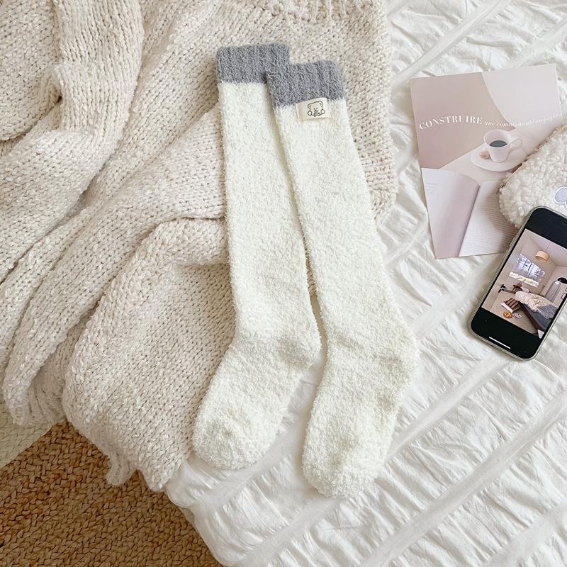 

10Pair Coral Fleece Socks Women S Striped Cloth Label Long Tube Fleece Socks Autumn And Winter Thickened Calf Socks Women one size fits all белый
