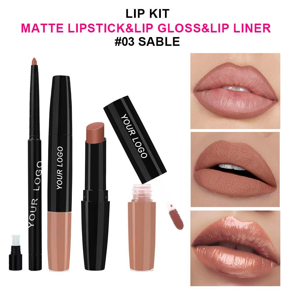 Three-in-One Matte Lipstick Set: Lipstick, Lip Liner, and Moisturizing Lip Gloss
