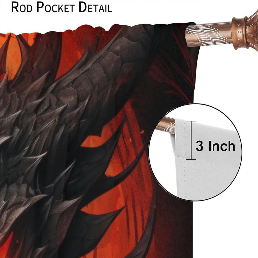 Dragon Curtains Mystic Magic Vicious Red Blood Moon Adventure Treasure Eyes Windows Treatments Insulated Drapes Thermal Made Of Polyester