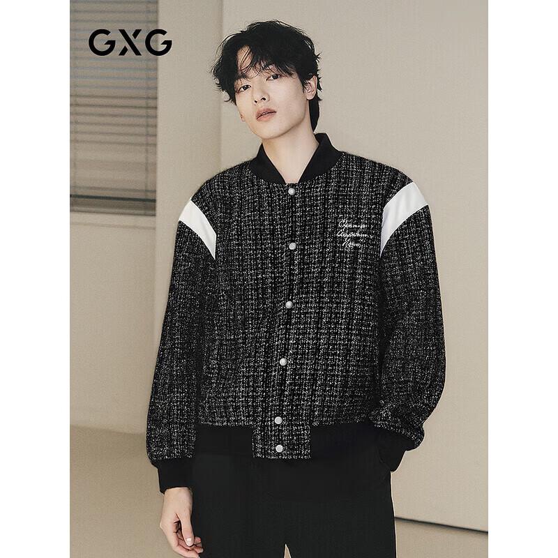 

GXG Men s Tweed Style Baseball Collar Contrast Jacket M