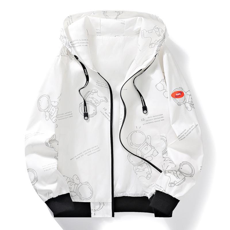 Cashew Flower Hong Kong Style Fake Two-piece Jacket Youth Baseball Uniform Hooded Jacket Men's Autumn and Winter Jacket Men