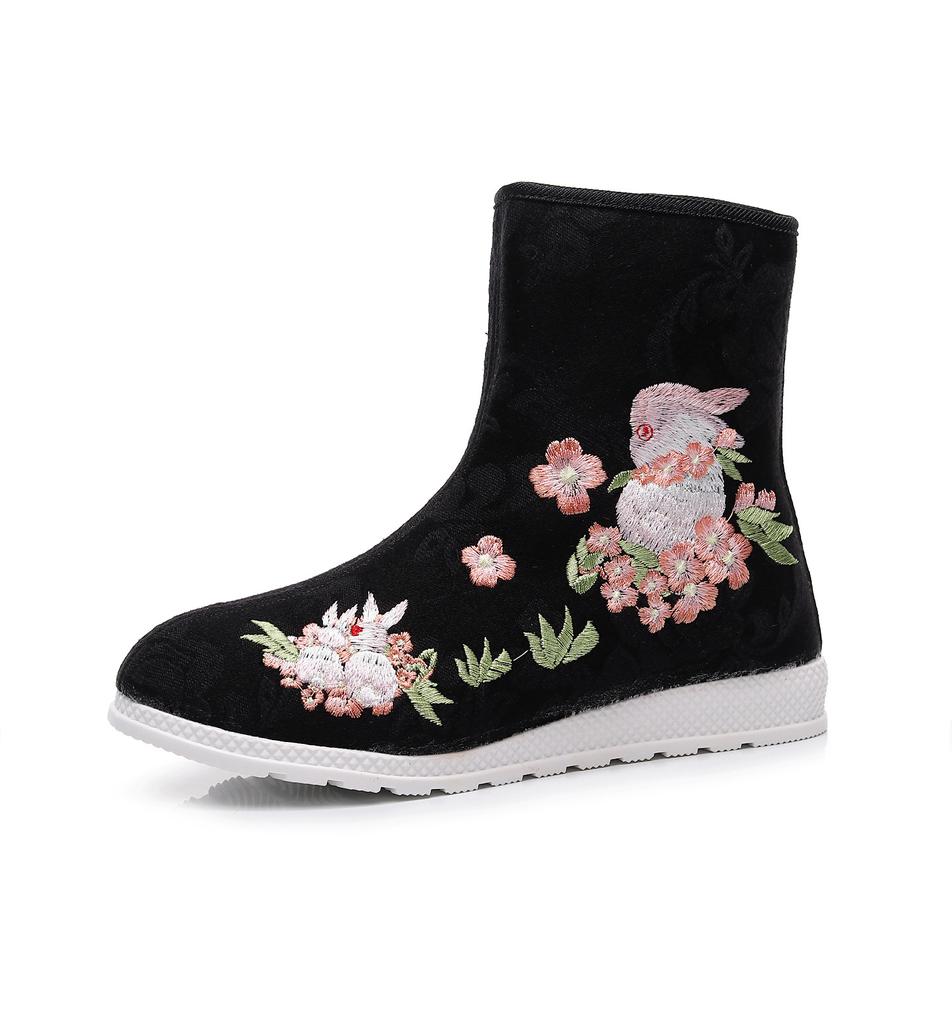 Zimní teplé boty Dámské ležérní protiskluzové plyšové fleecem podšité sněhule s bočním zipem Dámské vyšívané kotníkové boty s podšívkou z umělé kožešiny