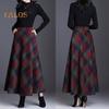 Damen Wollrock mit hoher Taille und Karomuster, A-Linien-Rock, Herbst/Winter, verdickter Rock mit großem Saum, für den Alltag