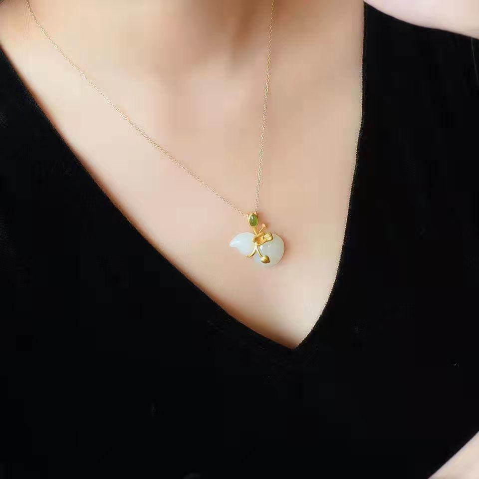 Chinese Wind Lotus Leaf Gourd Titanium Steel Necklace Female Lotus Fulu Safety Pendant Light Luxury Fashion Niche Collarbone Chain