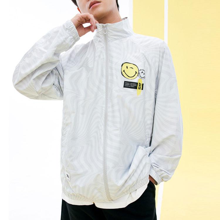 Anta Lifestyle Series Smiley Face Print Stand Collar Jacket Unisex Jacket White Fog-Gray 152328606-1