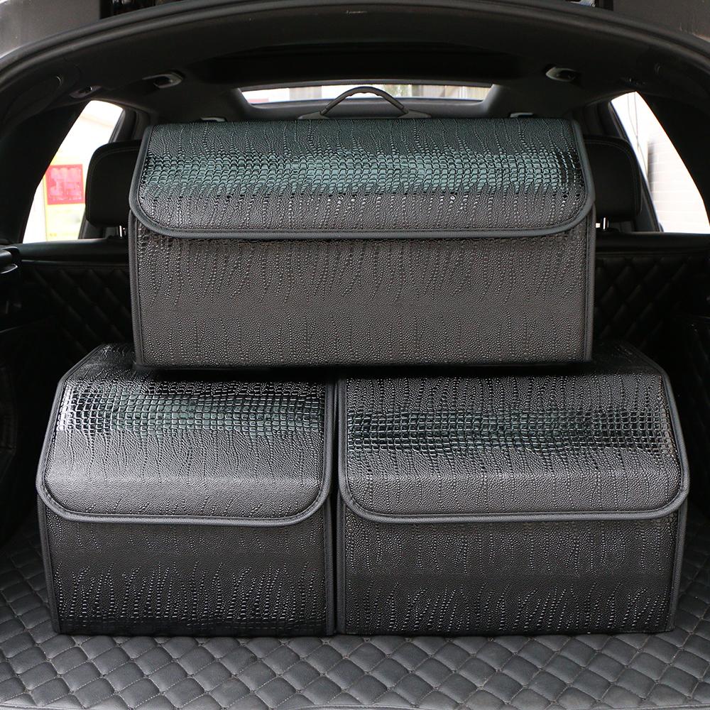 Collapsible Car Storage Box Crocodile Grain Leather Organizer For Car Trunk Box Organizer Auto Tidying Storage Bag Watertight