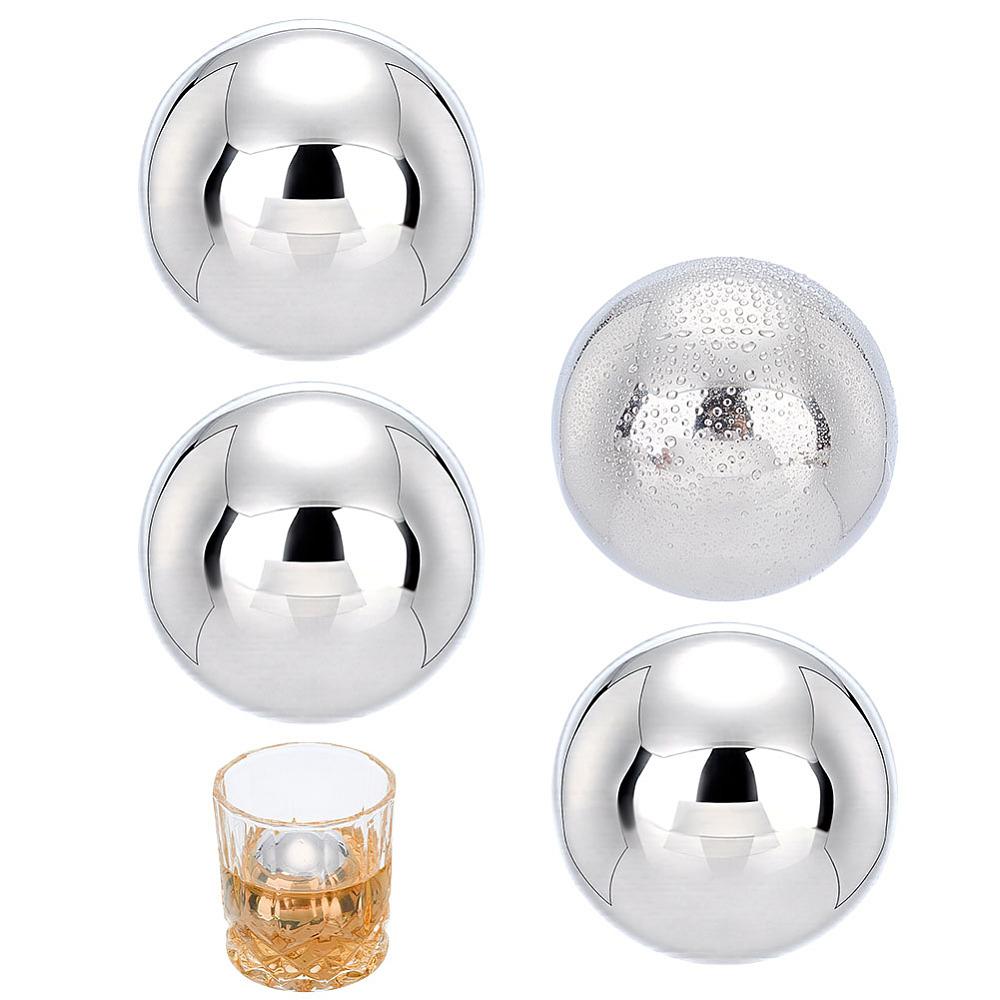 2Pcs Reusable 304 Stainless Steel Ice Cubes Whiskey Ice Balls for Cocktail Beverage Chilling, Stainless Steel Color, 53.5mm
