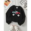 Monster Truck Flame Design Unisex Crew Neck Fashion Sweatshirt, Autumn and Winter Western Style Top, Children's Long Sleeved T-shirt