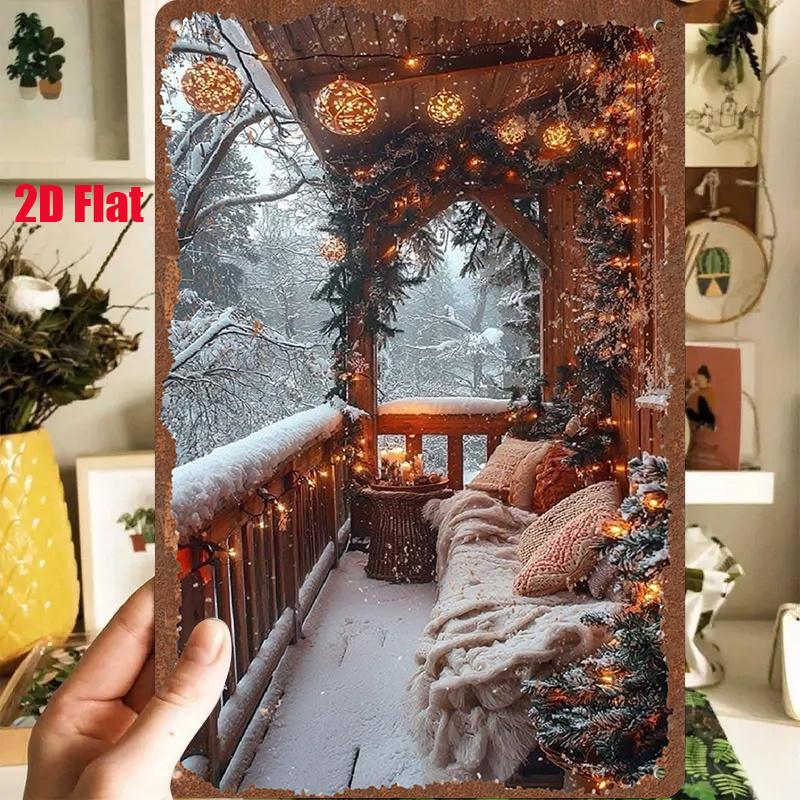 D Flat A pc D Flat Metal Sign Titled Winter Snow Scene Balcony Measuring X Inches X Cm Depicts a Balcony Cove
