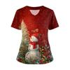 Women's Short Sleeved Christmas Printed V-neck Buttonable Side Slit Top T-shirt