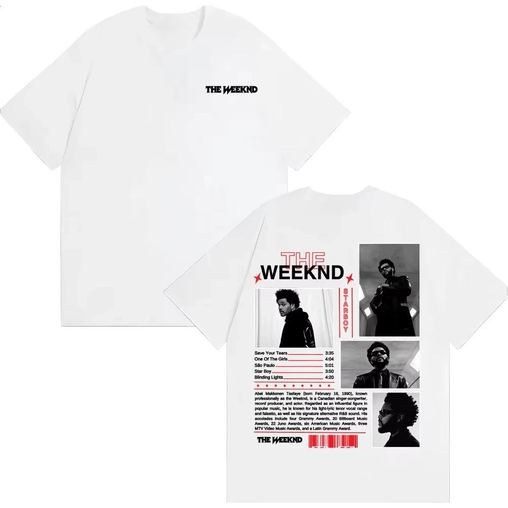 Rapper The Weeknd Starboy Album Cover T Shirt Men's Clothing Harajuku Punk  T-shirts Man Pure Cotton Short Sleeve Top