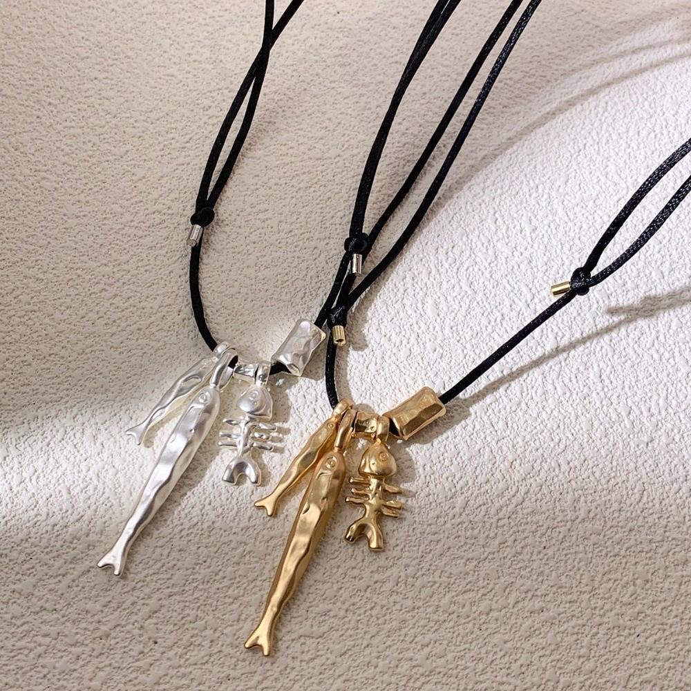 Lange Fisch-Anhänger-Halskette Vintage Pulloverkette Modischer Knochen-Anhänger Choker Geschenk