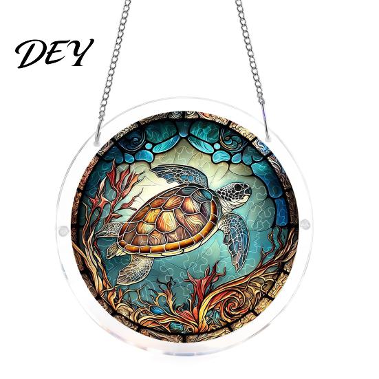 Non Fragile Glass Alternative 7.48 Inch Circular DIY Puzzle Suncatcher, Acrylic Stained Style Window Hanging Ornament, Unique Hobby Gift Waterproof
