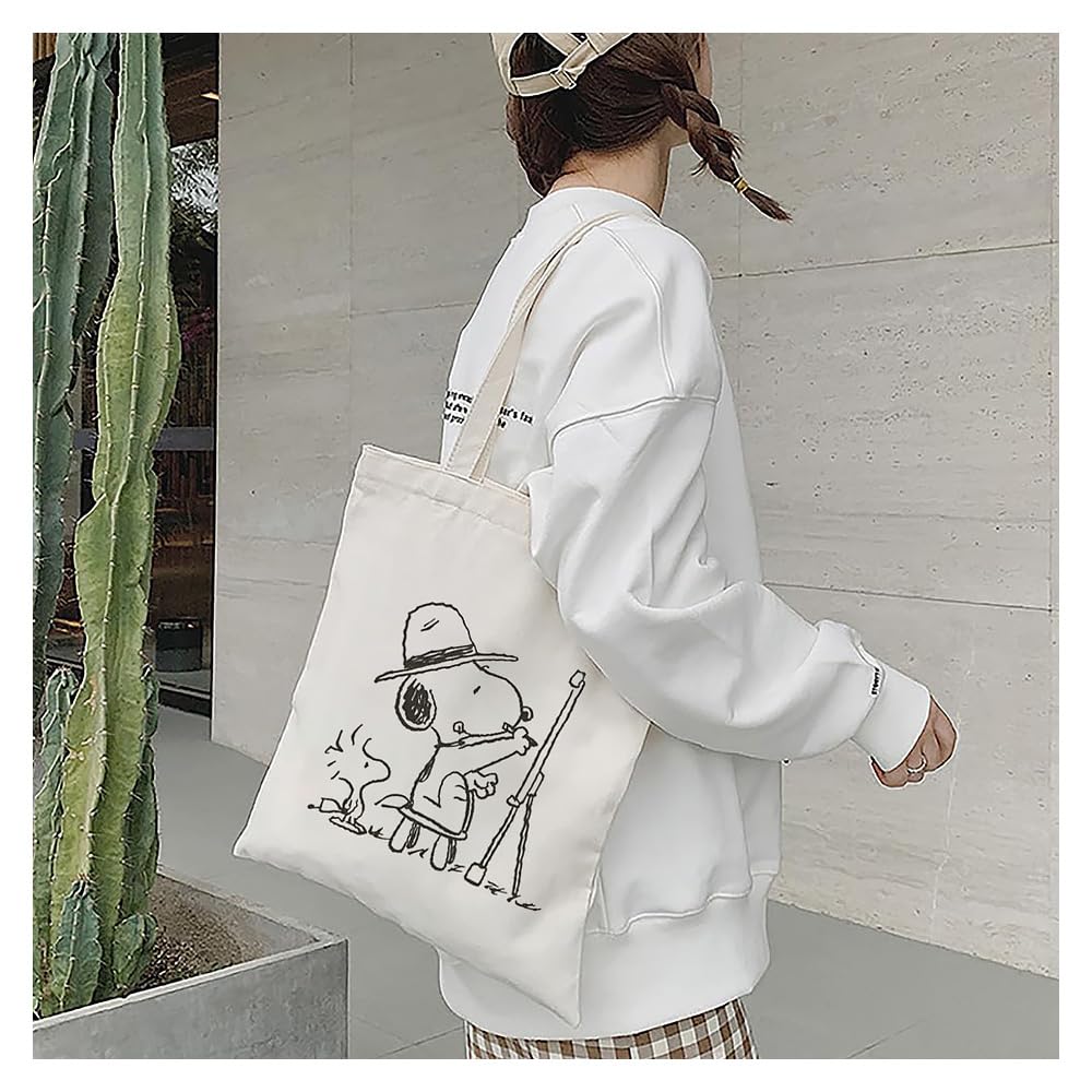 [Willsmiile] Snoopy Tragetasche, Canvas Öko-Tasche, Einkaufstasche, Leicht, Für Pendler, Umhängetasche, Canvas Tasche, Supermarkt, Anime Zubehör, Beliebt