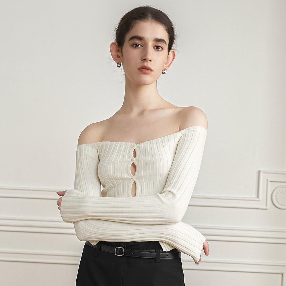 Waiwaiaiem Yy_Off Shoulder Hollow Knit Top