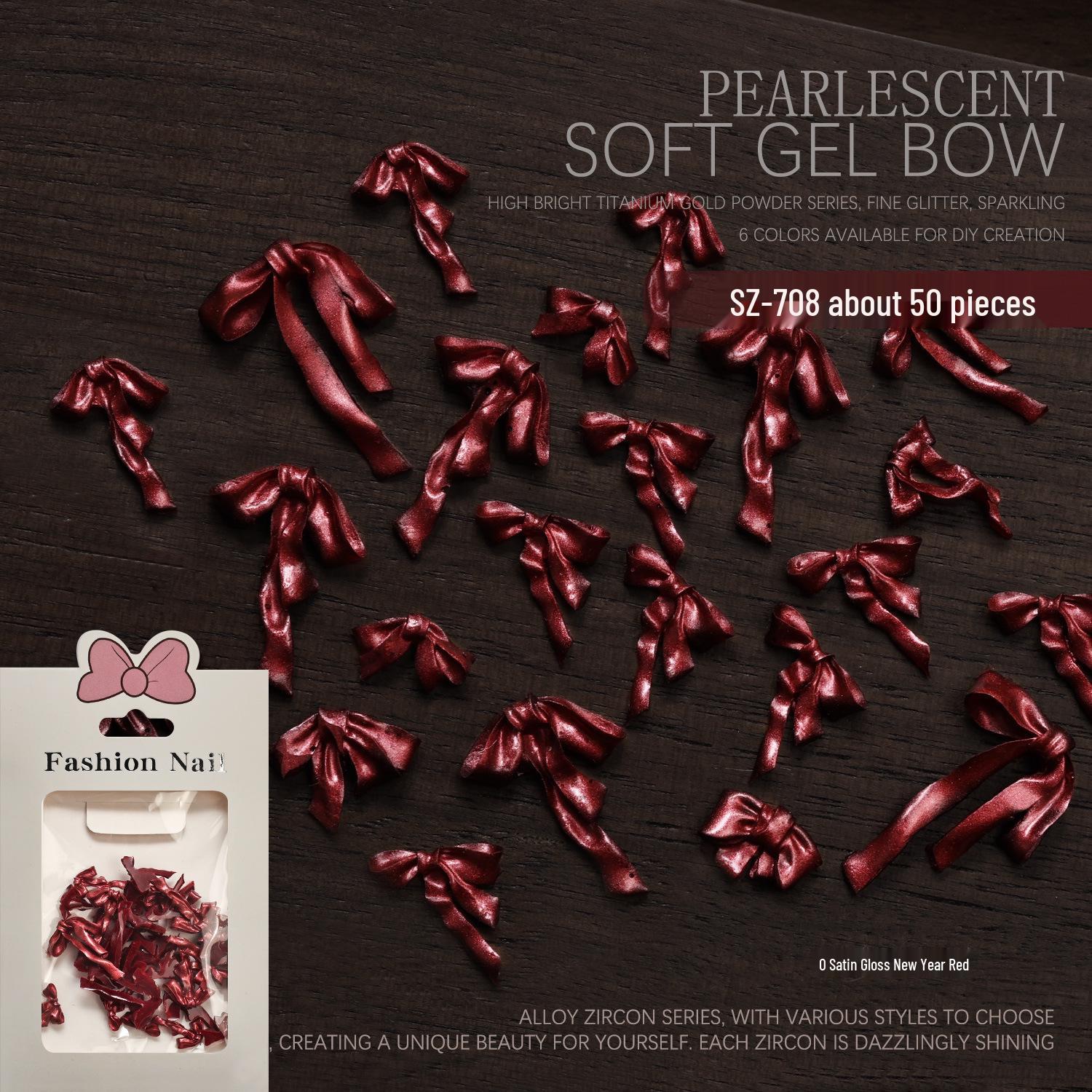 Pearlescent Red 3D Sculpted Bow Nail Art Decorations