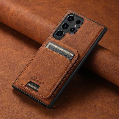 Leather for Magsafe Case for Samsung Galaxy S24 S25 Ultra S22 S23 Plus Note 20 Bracket Magnetic Back Cover with Card Holder L443