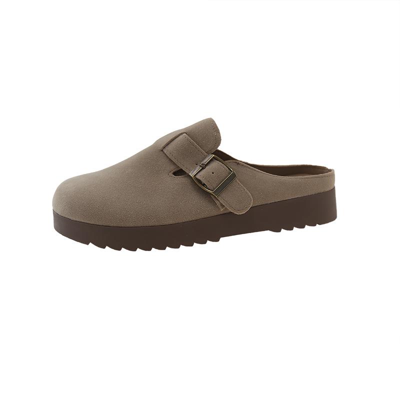 Fashion Faux Suede Flat Birken Slippers Women Autumn Vintage Close Toe Mules Shoes Woman Soft Sole Cork Slides Outdoor Slippers