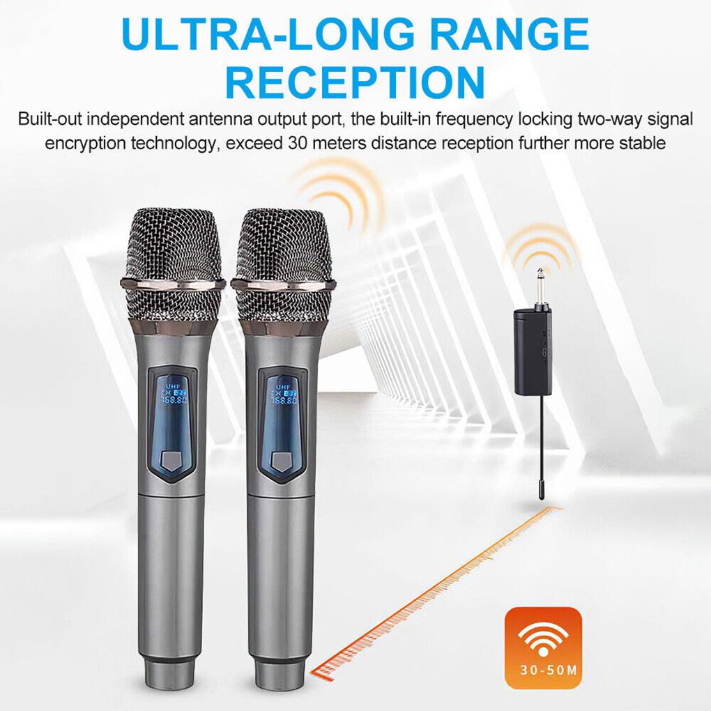Wireless Microphone 2 Channels UHF Professional Handheld Mic Micphone For Party Karaoke Professional Church Show Meeting