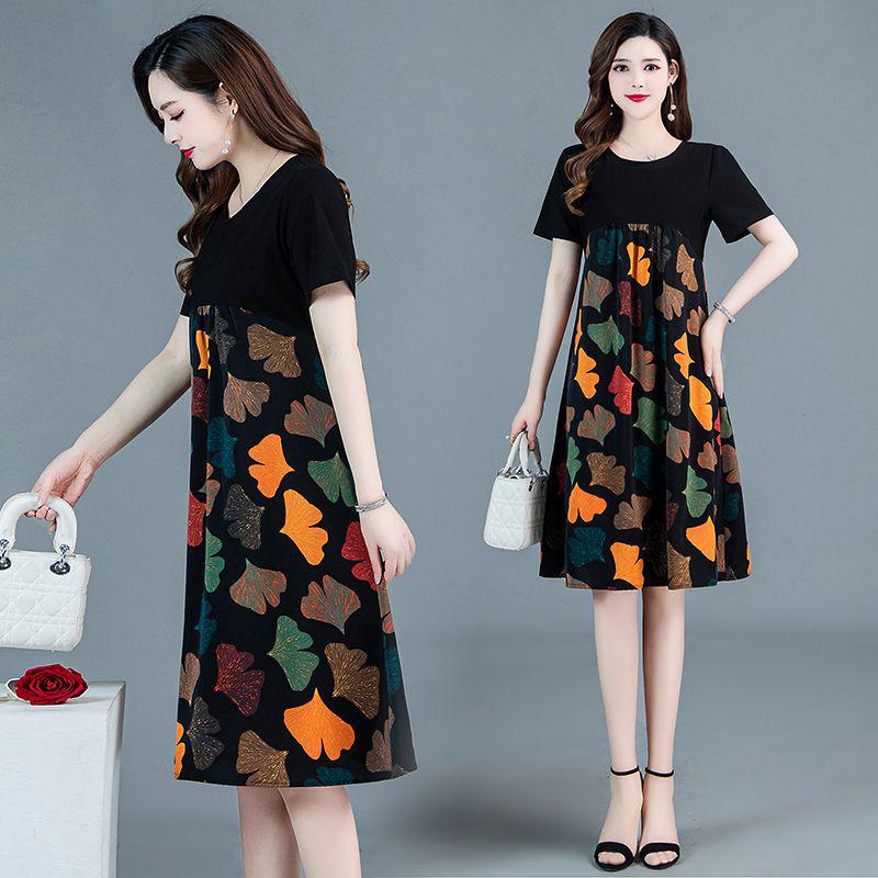 Elegant Summer Plus-Size Printed Dress for Stylish Middle-Aged Women